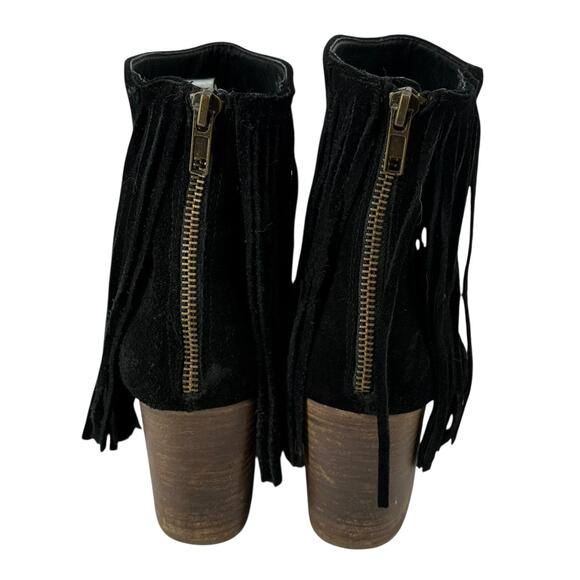 Steve Madden Black Fringe Western Boots 10 Leather Pointed Toe Ankle Country - Picture 6 of 14